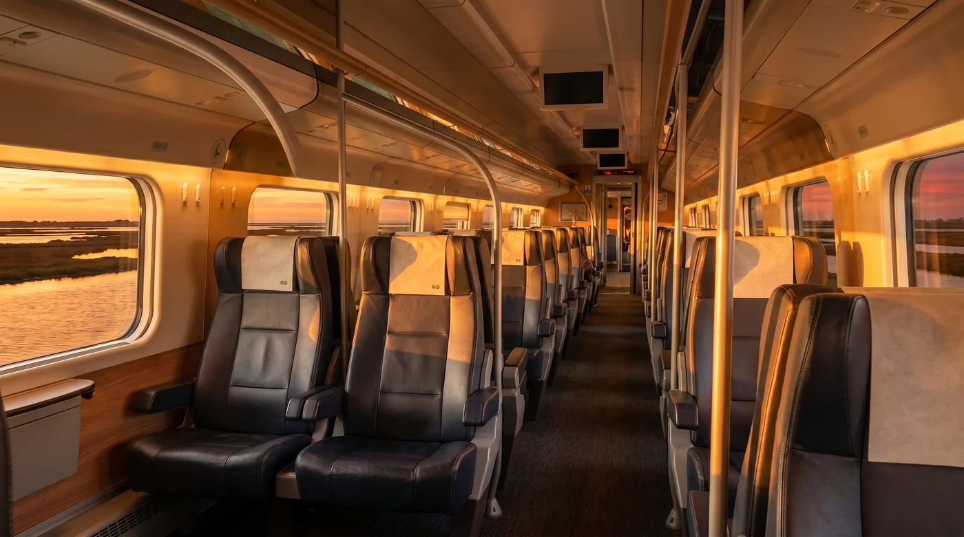 Conforto first class seating on the Lisbon to Porto train