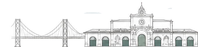 Illustration of Lisboa Santa Apolónia station and the 25 de Abril bridge