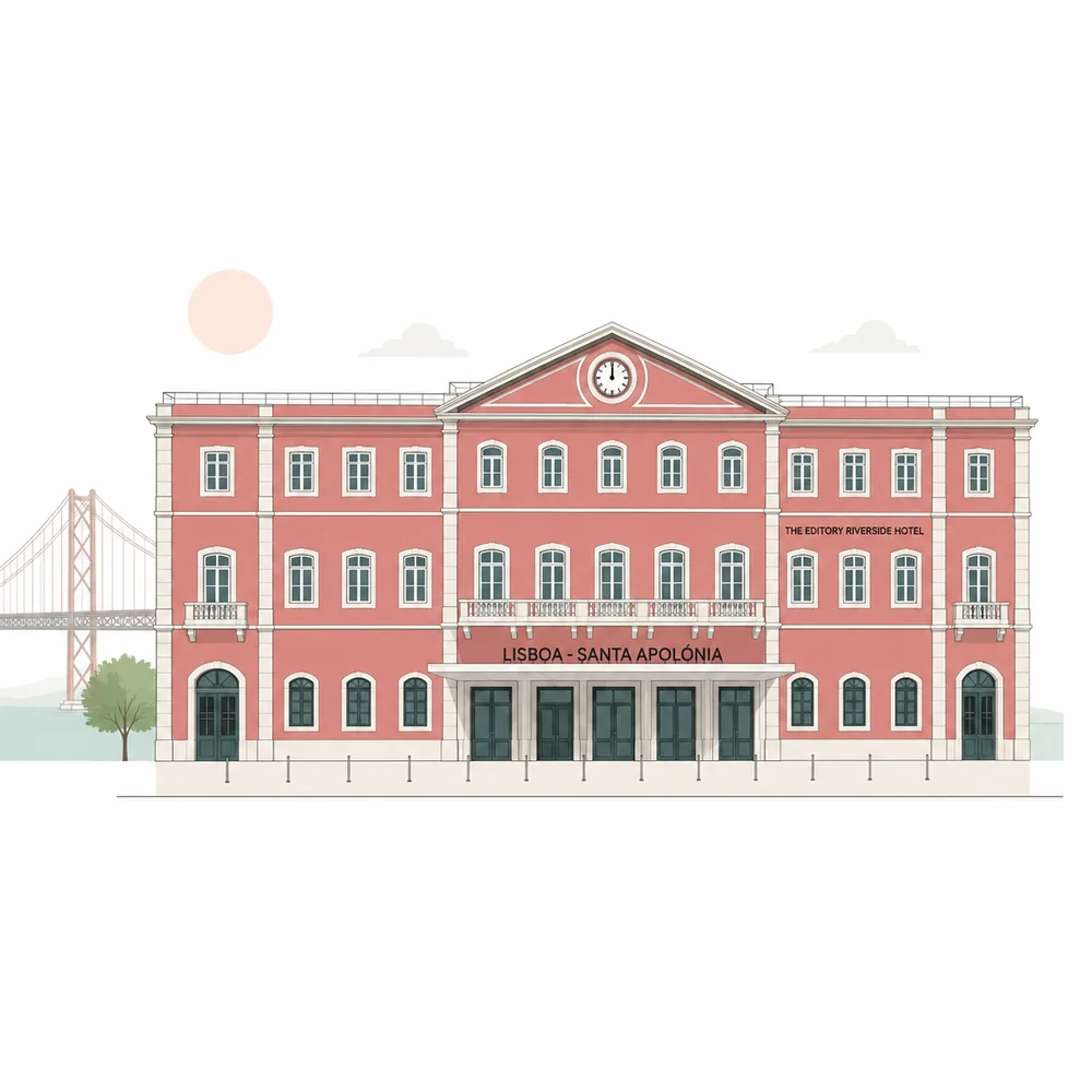 Illustration of Lisboa Santa Apolónia station, the Lisbon departure point for Porto trains